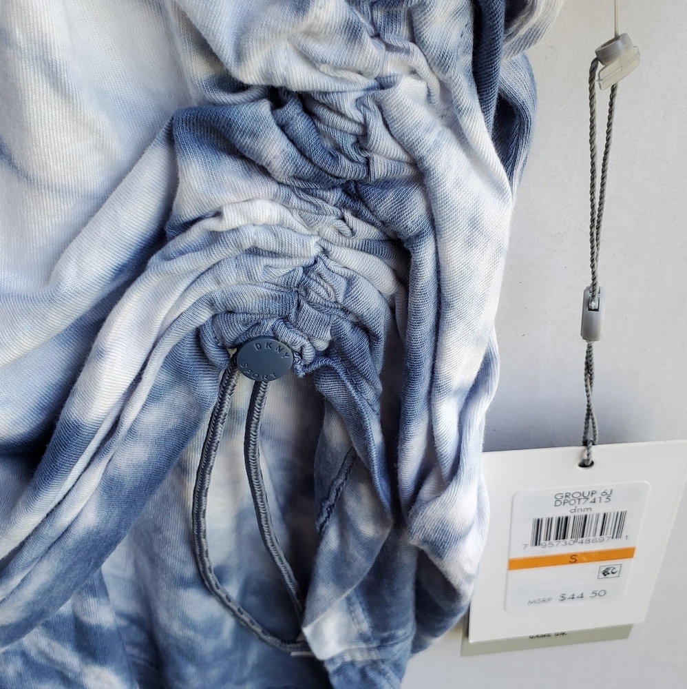 DKNY Tie Dye Denim Blue Top with Drawstring Hem - Picture 6 of 16